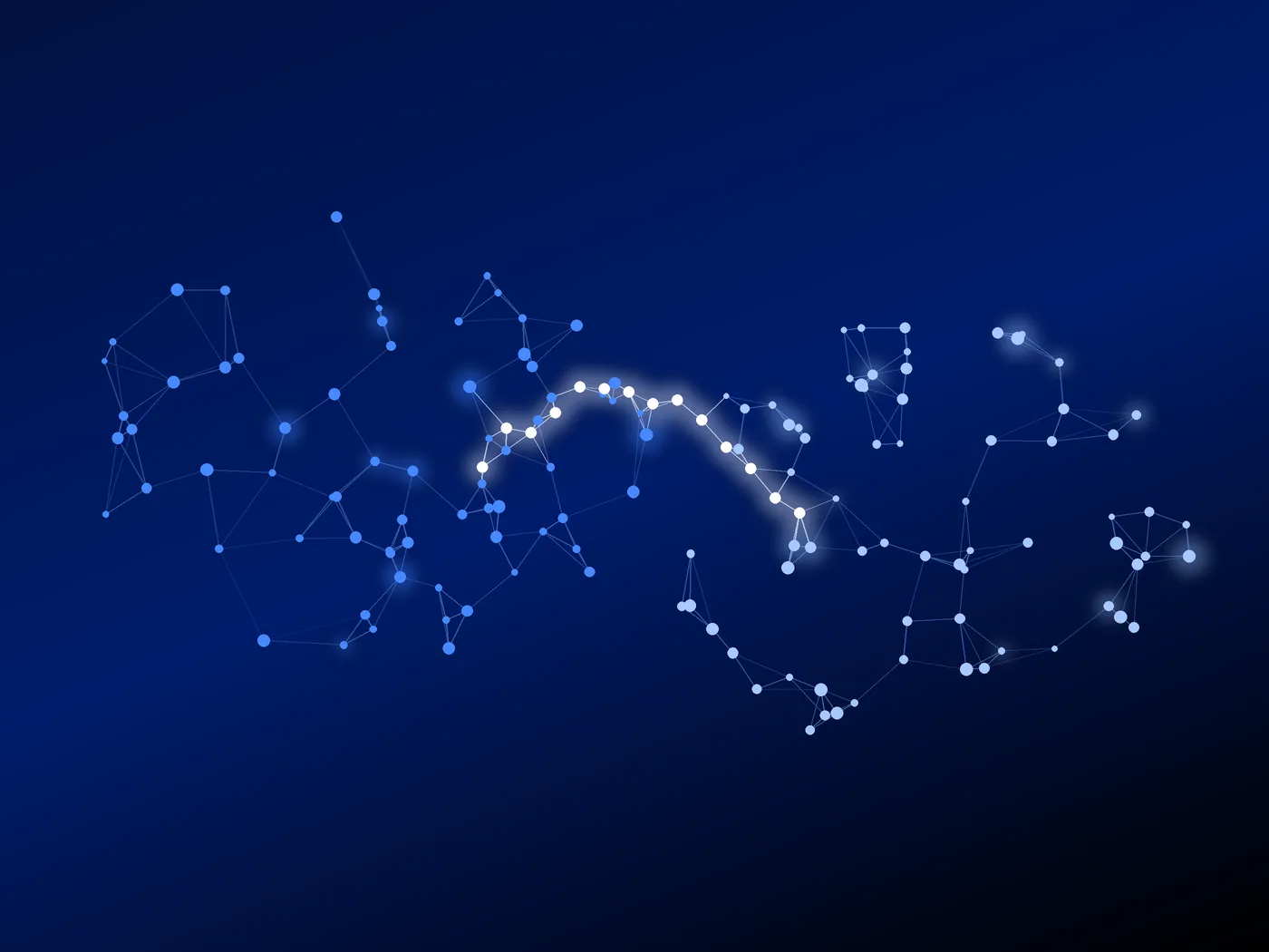 Two clusters of connected points, one for technology and one for talent, joined by a bright bridge